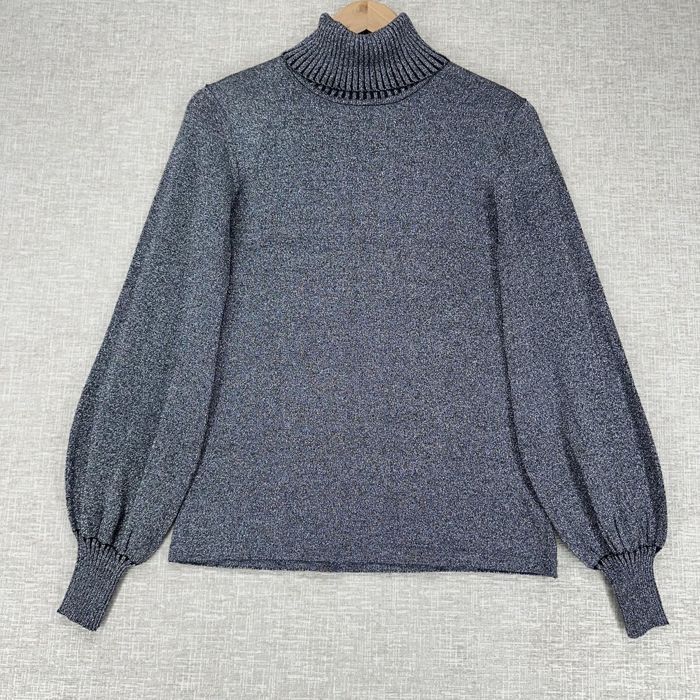 Newport News Sweater‎ Womens Large Gray Metallic Turtleneck Balloon Sleeve Knit